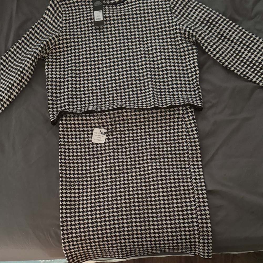 Fashion Nova Black and White Houndstooth Set